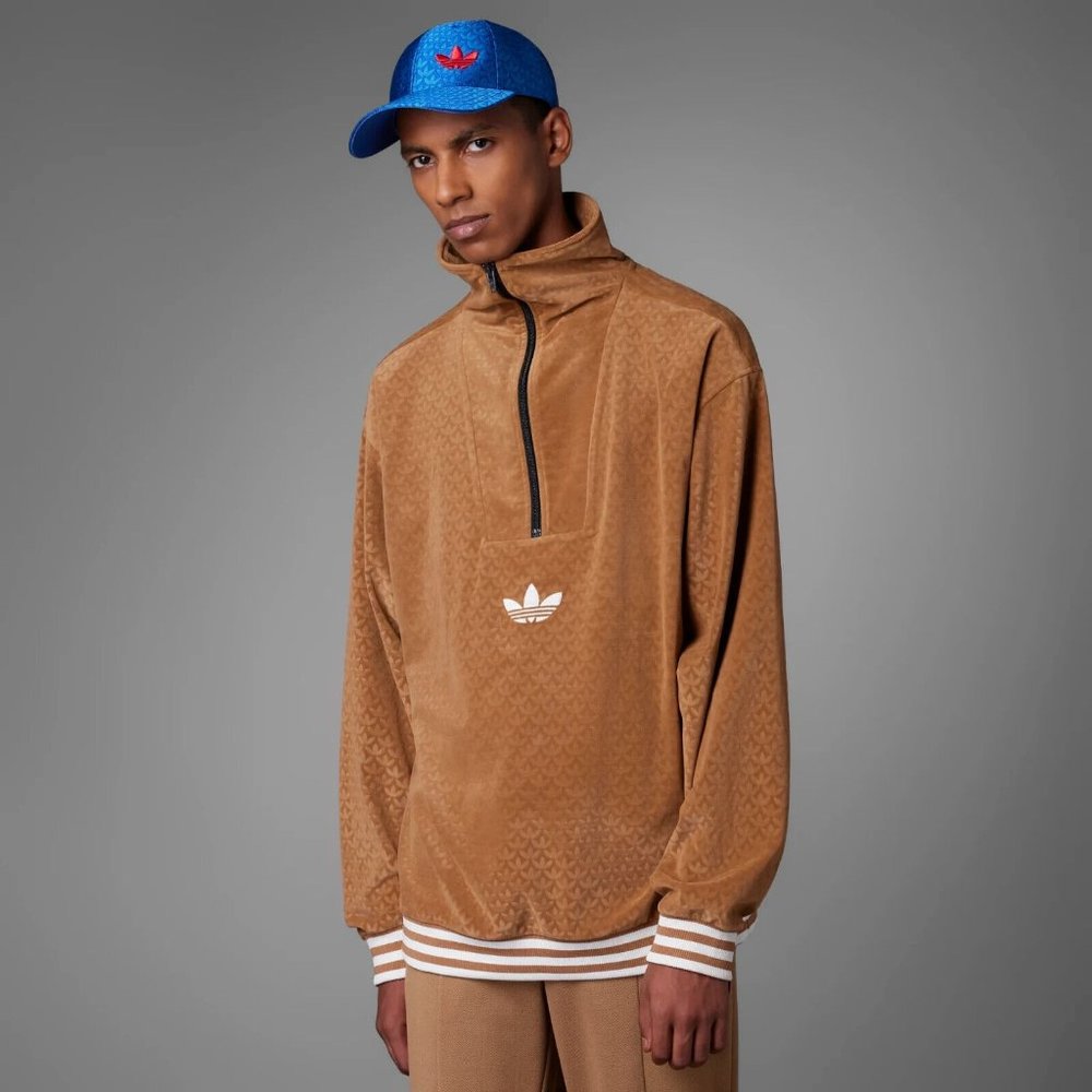 NEW adidas Originals Adicolor Heritage Now Funnel Velour Top Brown Men's SIZE L